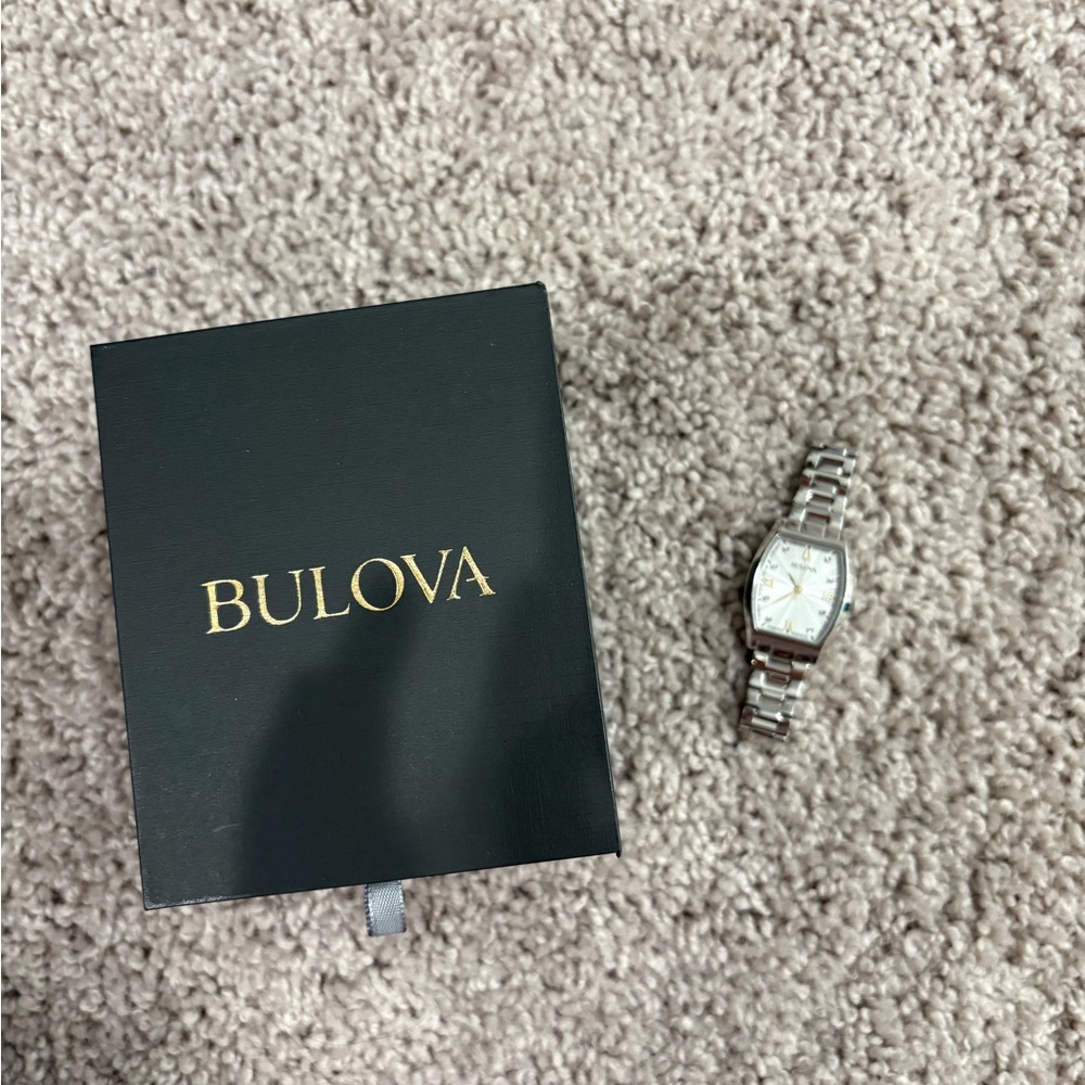 Bulova Silver Watch with Box and papers